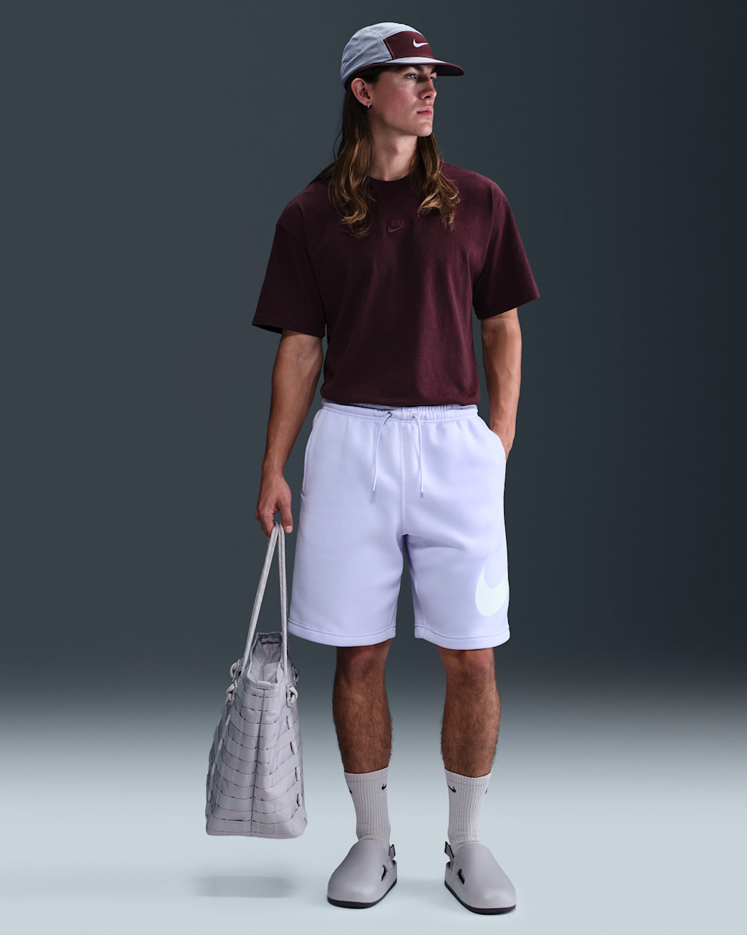 Shorts de tejido Fleece para hombre Nike Club - Tinte amatista/Tinte amatista/Blanco