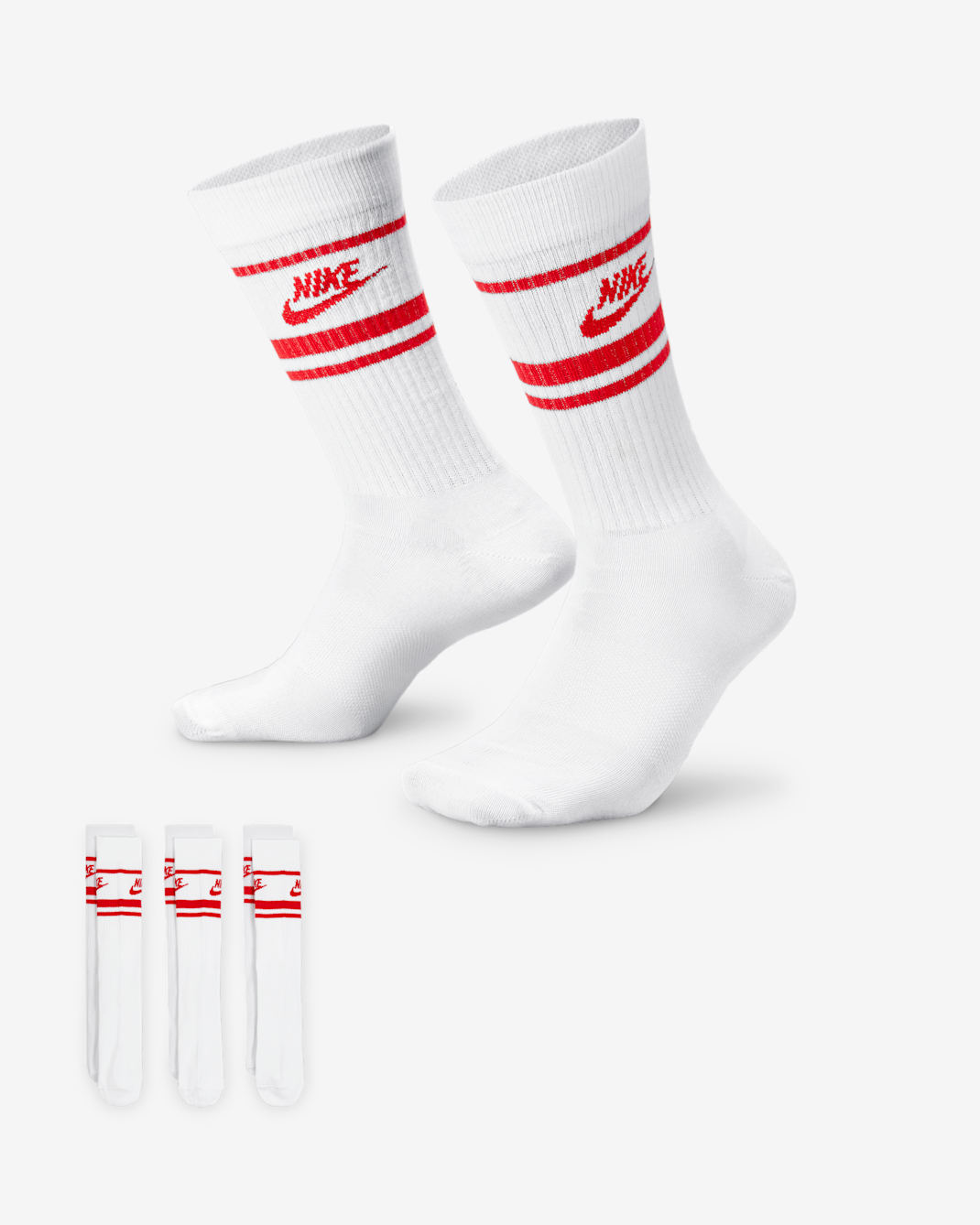 Nike Sportswear Dri-FIT Everyday Essential Crew Socks (3 Pairs) - White/University Red/University Red
