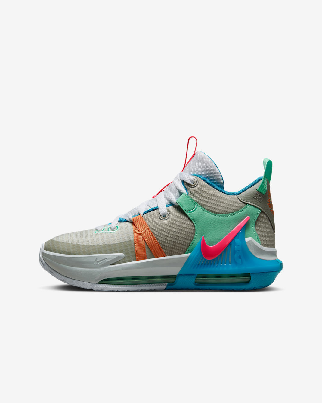 LeBron Witness 7 Big Kids' Basketball Shoes - Grey Fog/Cobblestone/Laser Blue/Hyper Pink