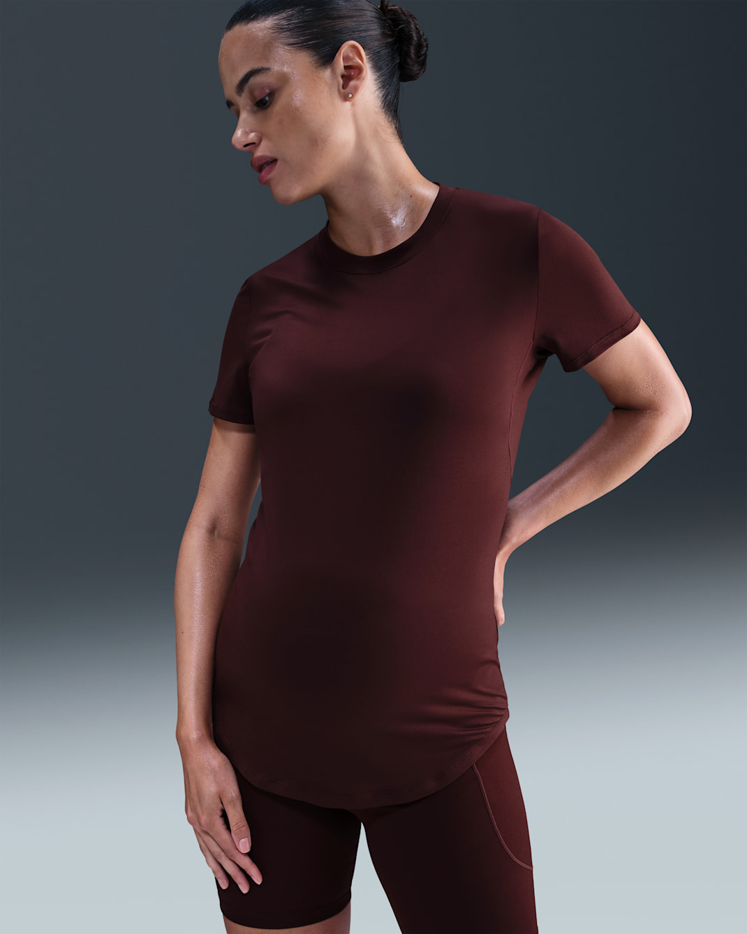 Nike (M) One Women's Dri-FIT Slim-Fit Short-Sleeve Top (Maternity) - Burgundy Crush