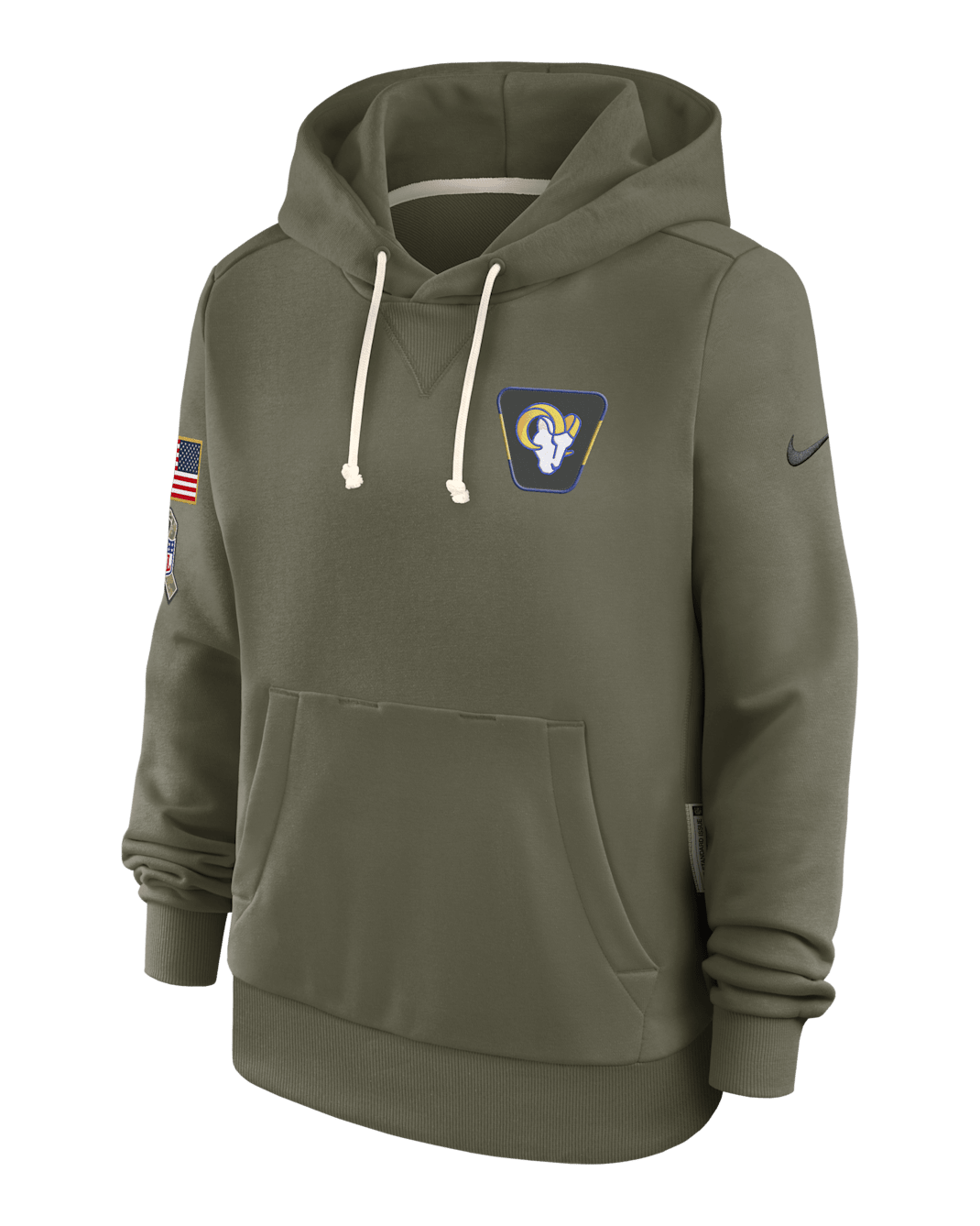 Los Angeles Rams Salute to Service Sideline Women's Nike Dri-FIT NFL Pullover Hoodie - Olive