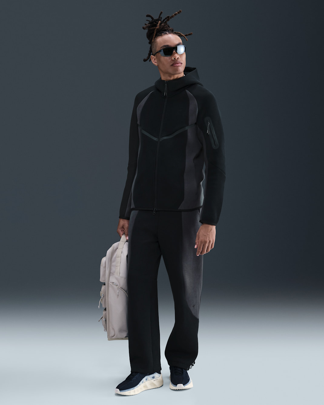 Pantalones de tejido Fleece con dobladillo abierto y colores contrastantes Nike Tech para hombre - Negro/Antracita/Negro