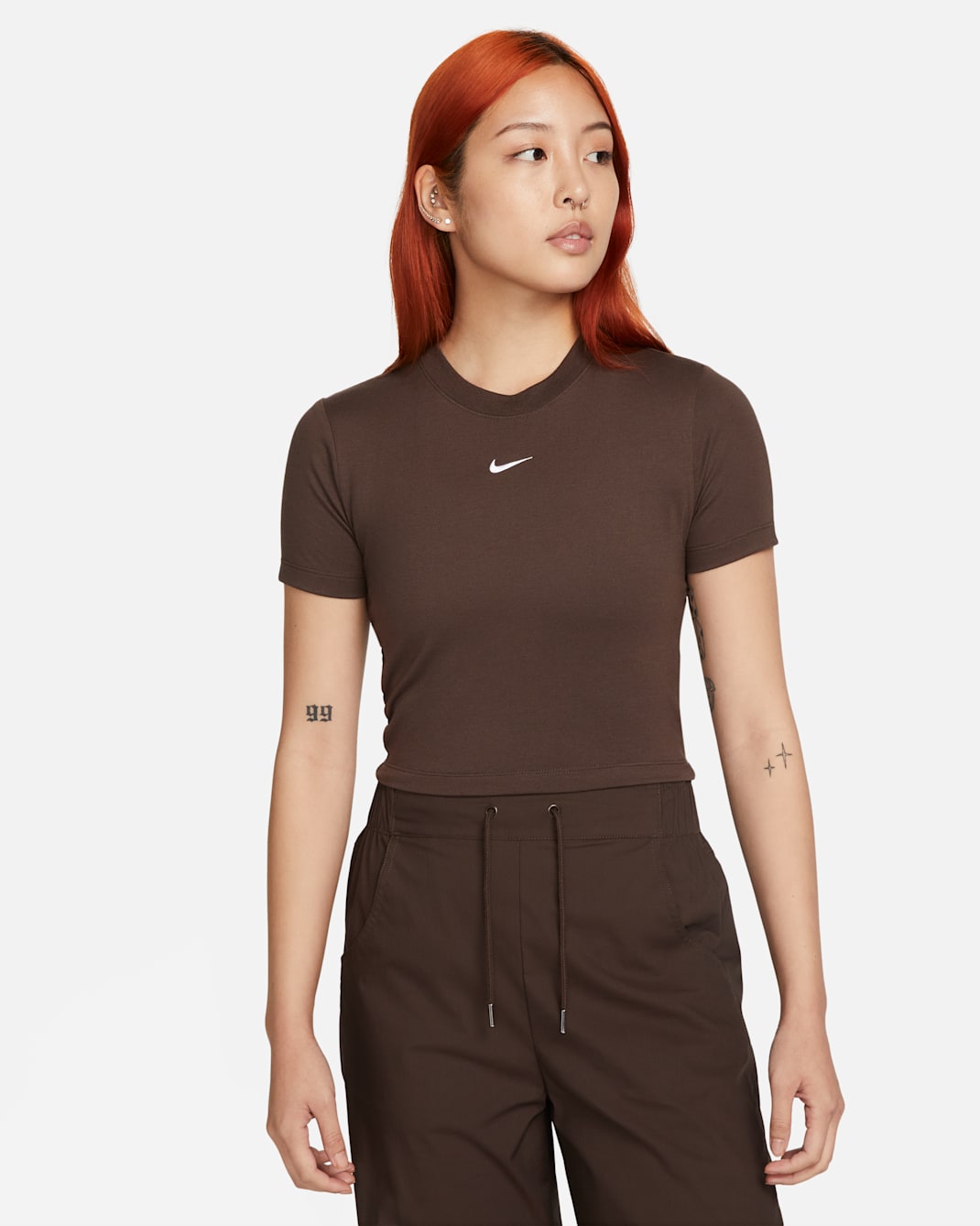 Nike Sportswear Essential Women's Slim-fit Crop T-Shirt - Baroque Brown/White