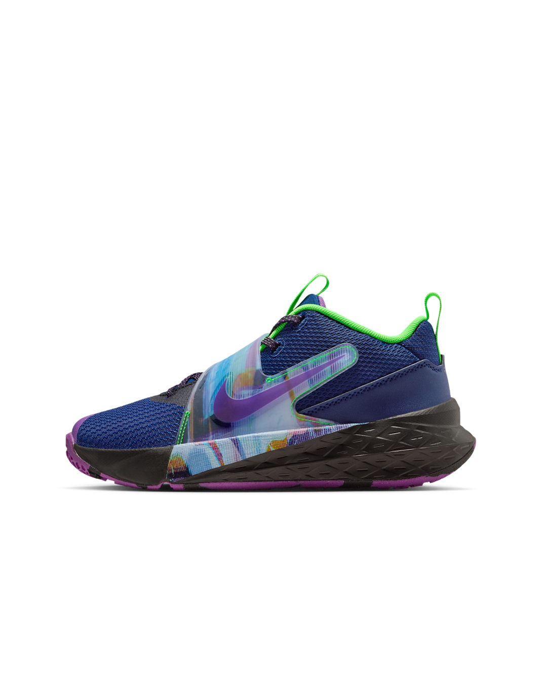 Nike Team Hustle D 12 Older Kids' Basketball Shoes - Blue Void/Black/Green Strike/Vivid Purple