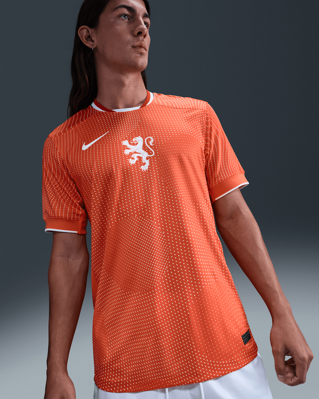 Fotbollströja Nederländerna 2025 Stadium (hemmaställ, kvinnor) Nike Dri-FIT Replica för män - Safety Orange/Vit