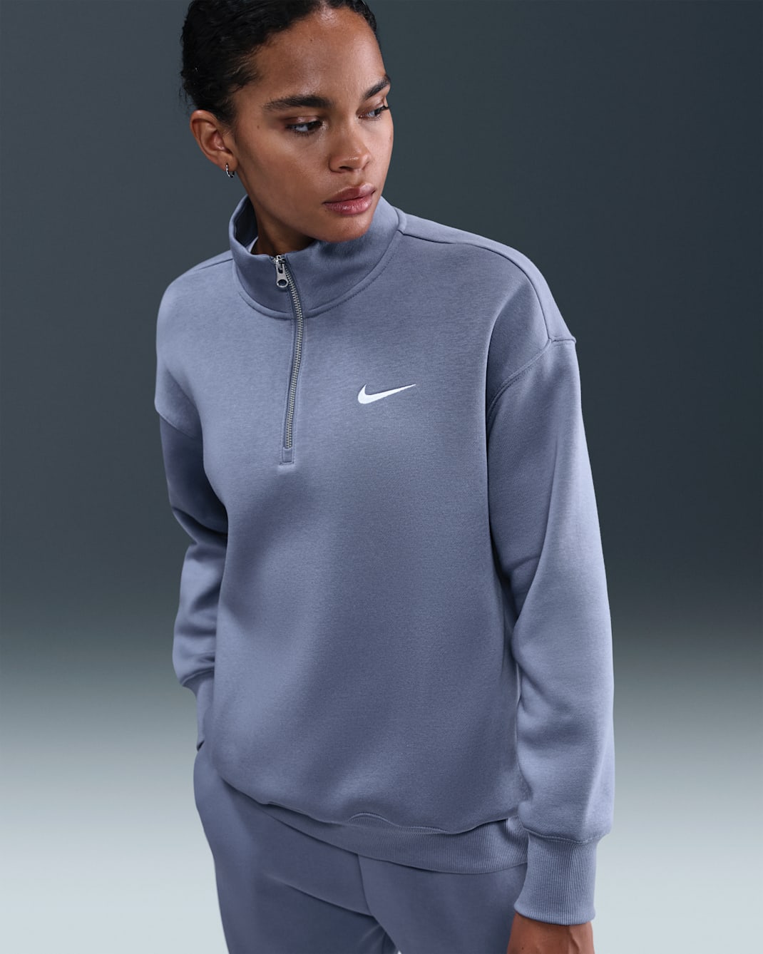 Sudadera oversized con cierre de 1/4 para mujer Nike Sportswear Phoenix Fleece - Índigo mundial/Vela