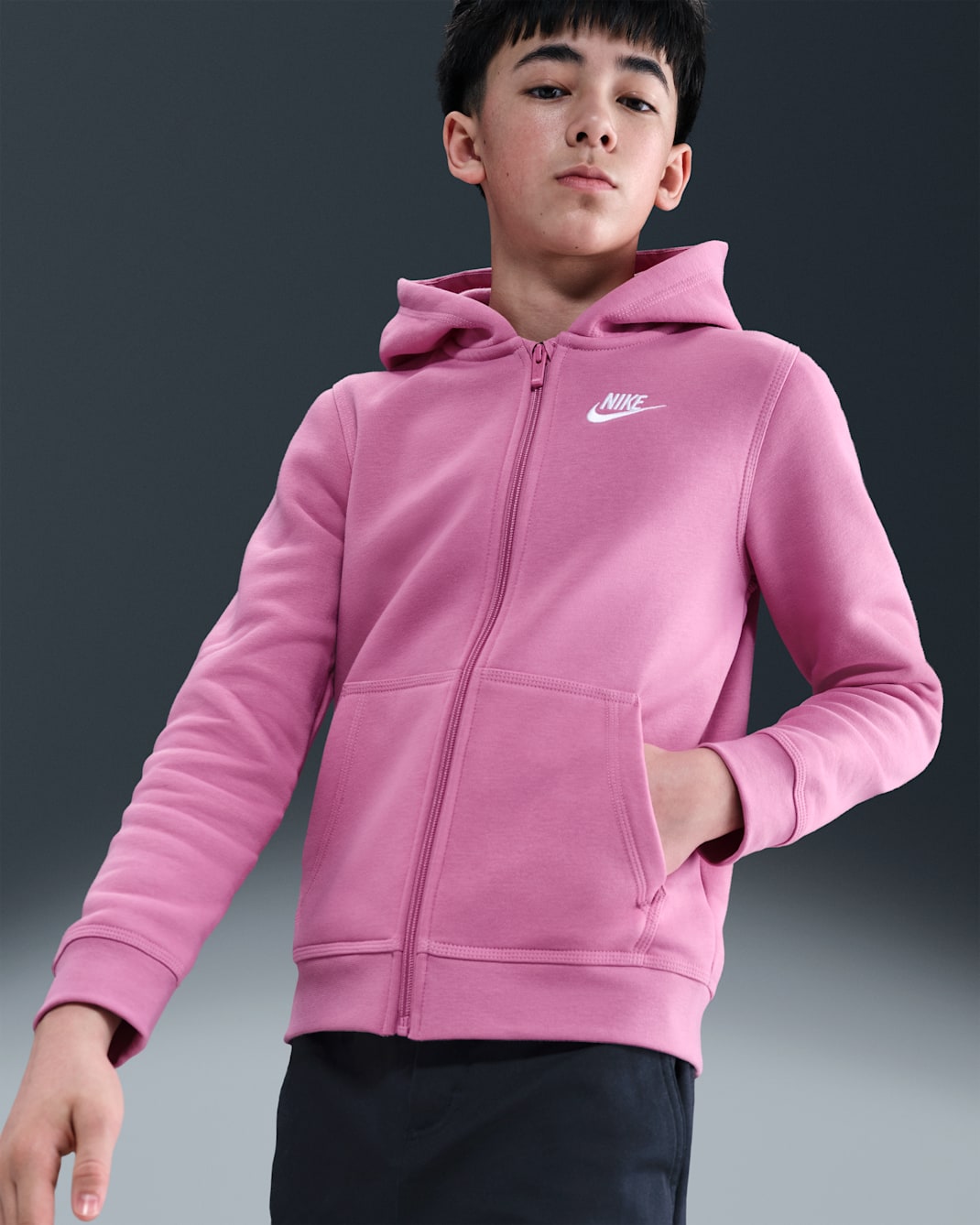 Sudadera con gorro de cierre completo para niño talla grande Nike Sportswear Club - Flamenco mágico/Flamenco mágico/Blanco