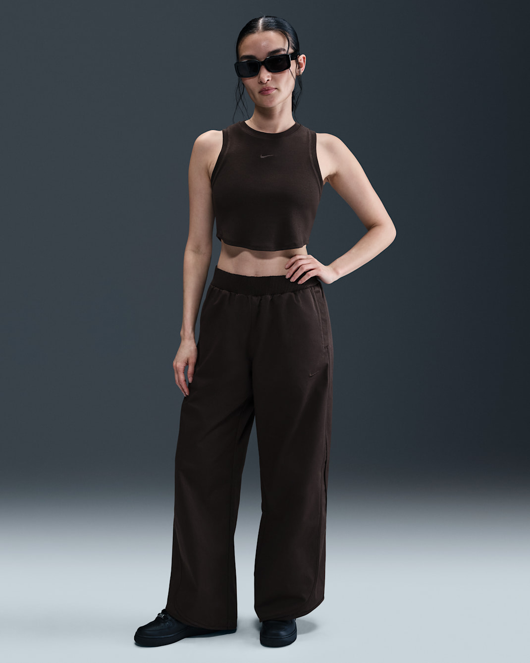 Nike Sportswear Collection Women's Mid-Rise Twill Tracksuit Bottoms - Velvet Brown/Velvet Brown