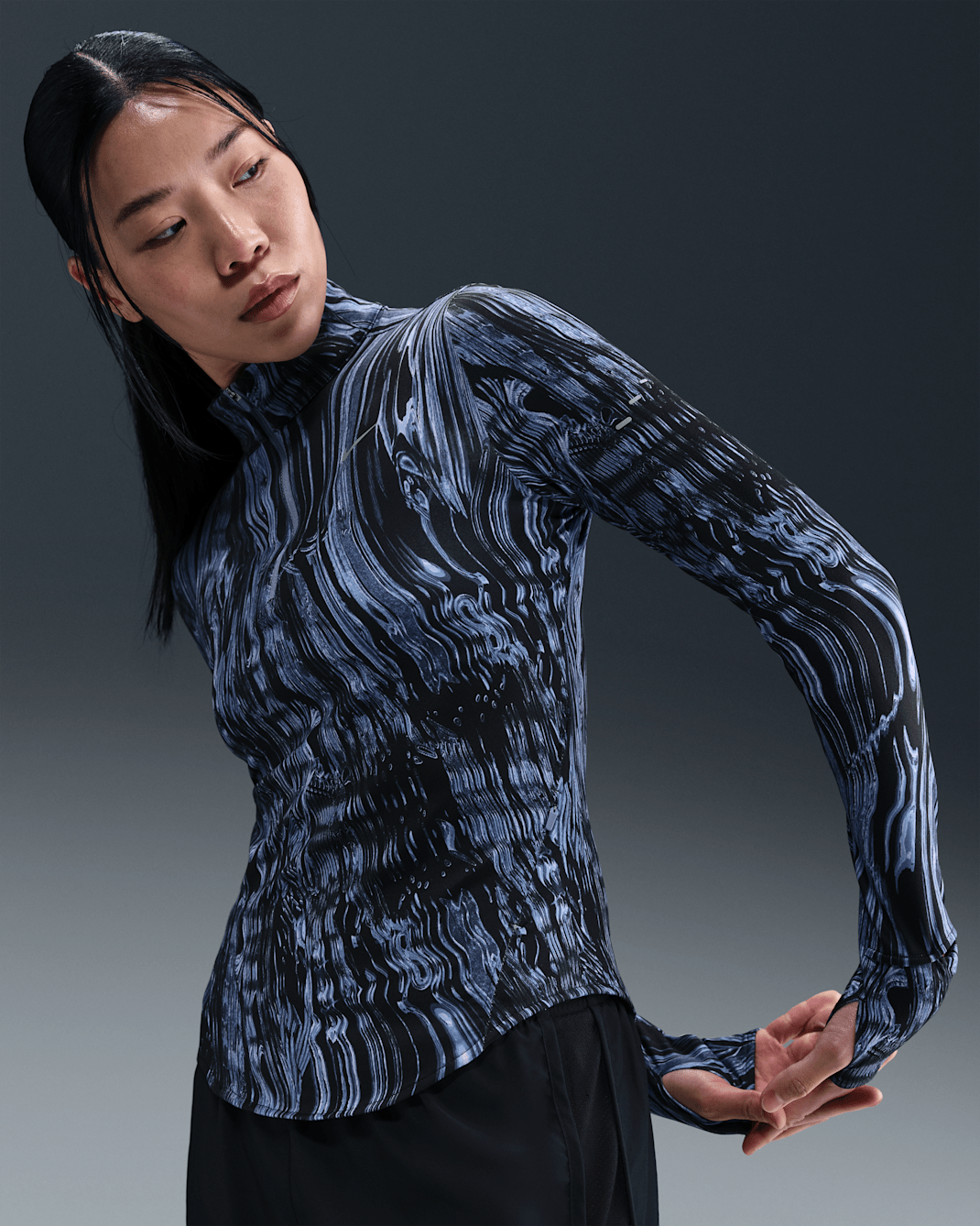 나이키 스위프트 여성 드라이 핏 UV 하프집 프린트 러닝 탑 - 월드 인디고