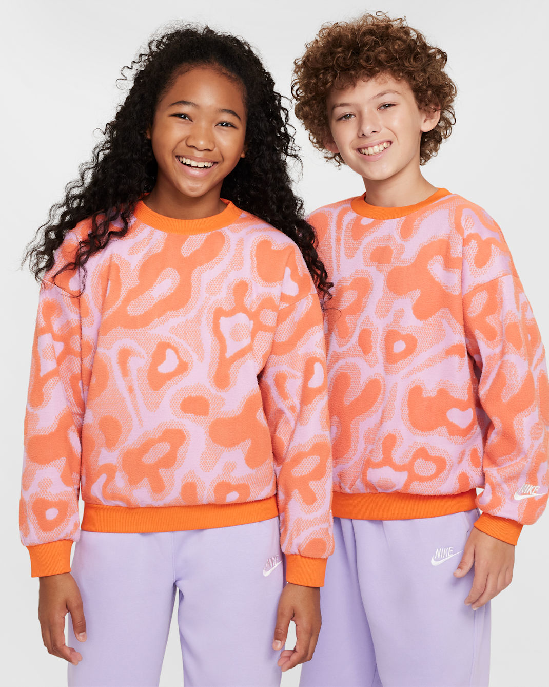 Nike Sportswear Big Kids' Oversized Fleece Crew-Neck Sweatshirt - Beyond Pink/Safety Orange/White