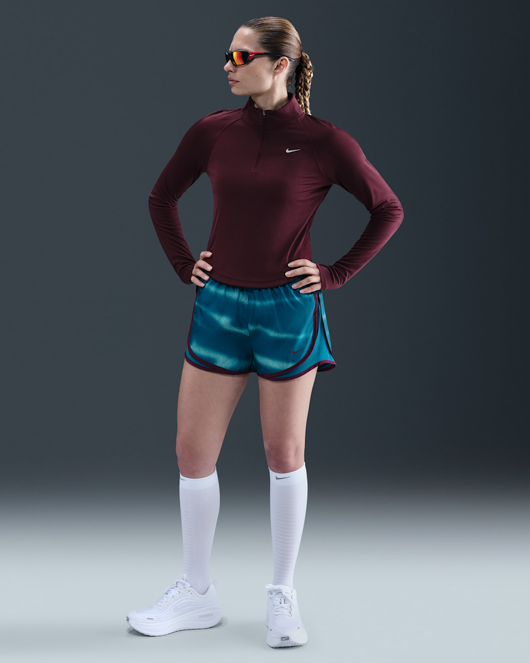 Nike Tempo Women's Dri-FIT Mid-Rise Brief-Lined Running Shorts - Green Abyss/Bleached Turquoise/Bordeaux