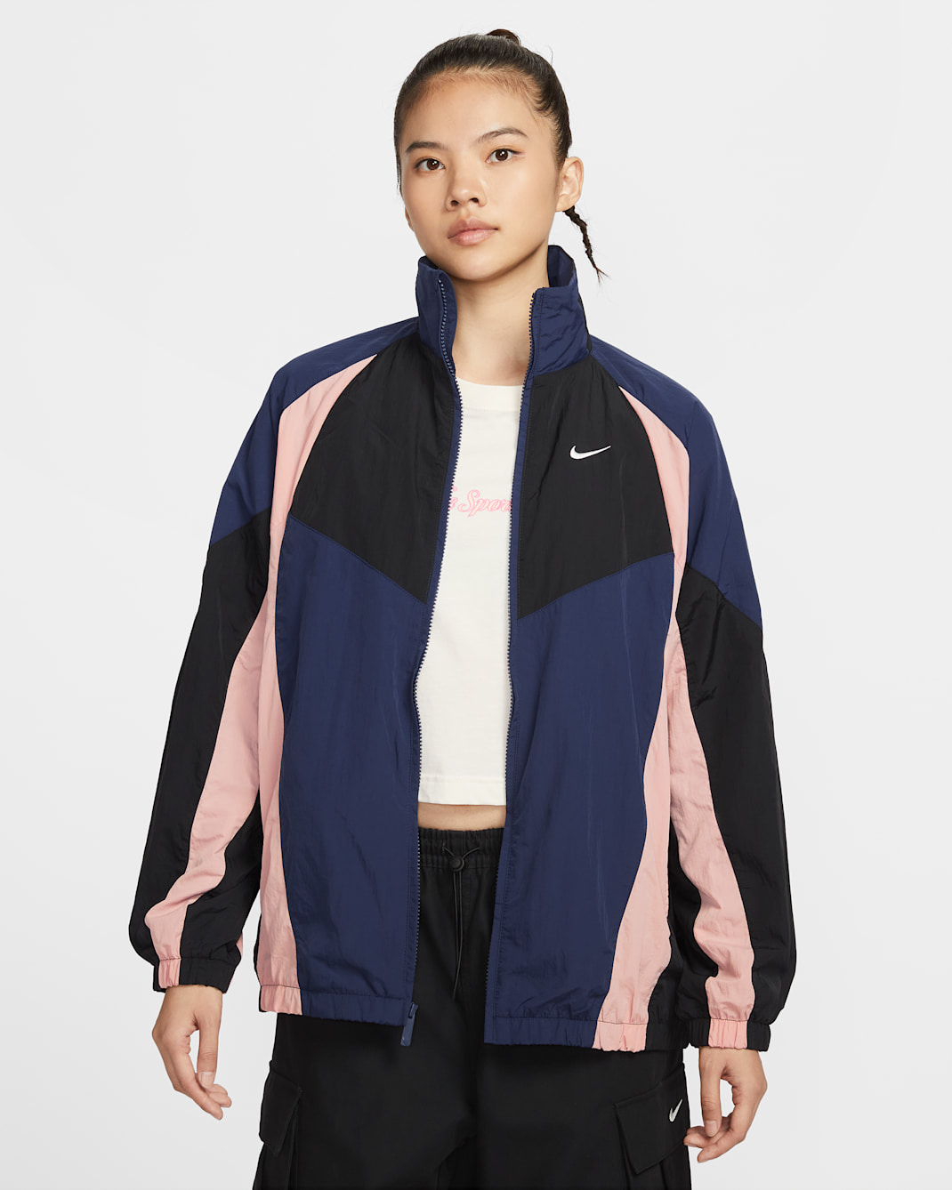 Nike Sportswear Women's Oversized Tracksuit Jacket - Midnight Navy/Black/Particle Pink/Sail