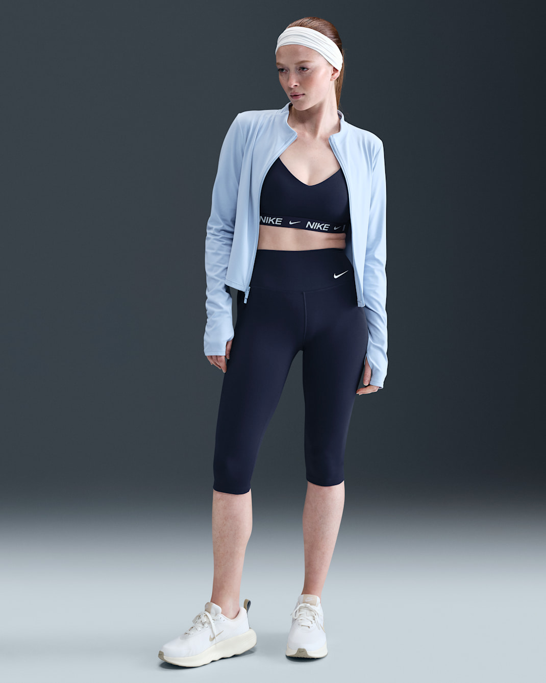 Nike One Capri-Leggings mit hohem Bund für Damen - Midnight Navy/Weiß