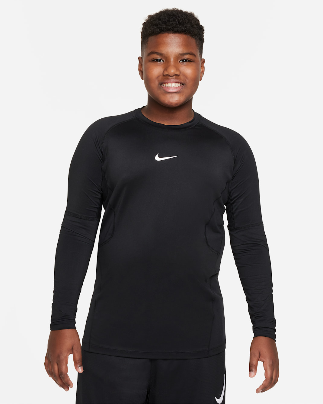 Nike Pro Big Kids' (Boys') Dri-FIT Long-Sleeve Top (Extended Size) - Black/White