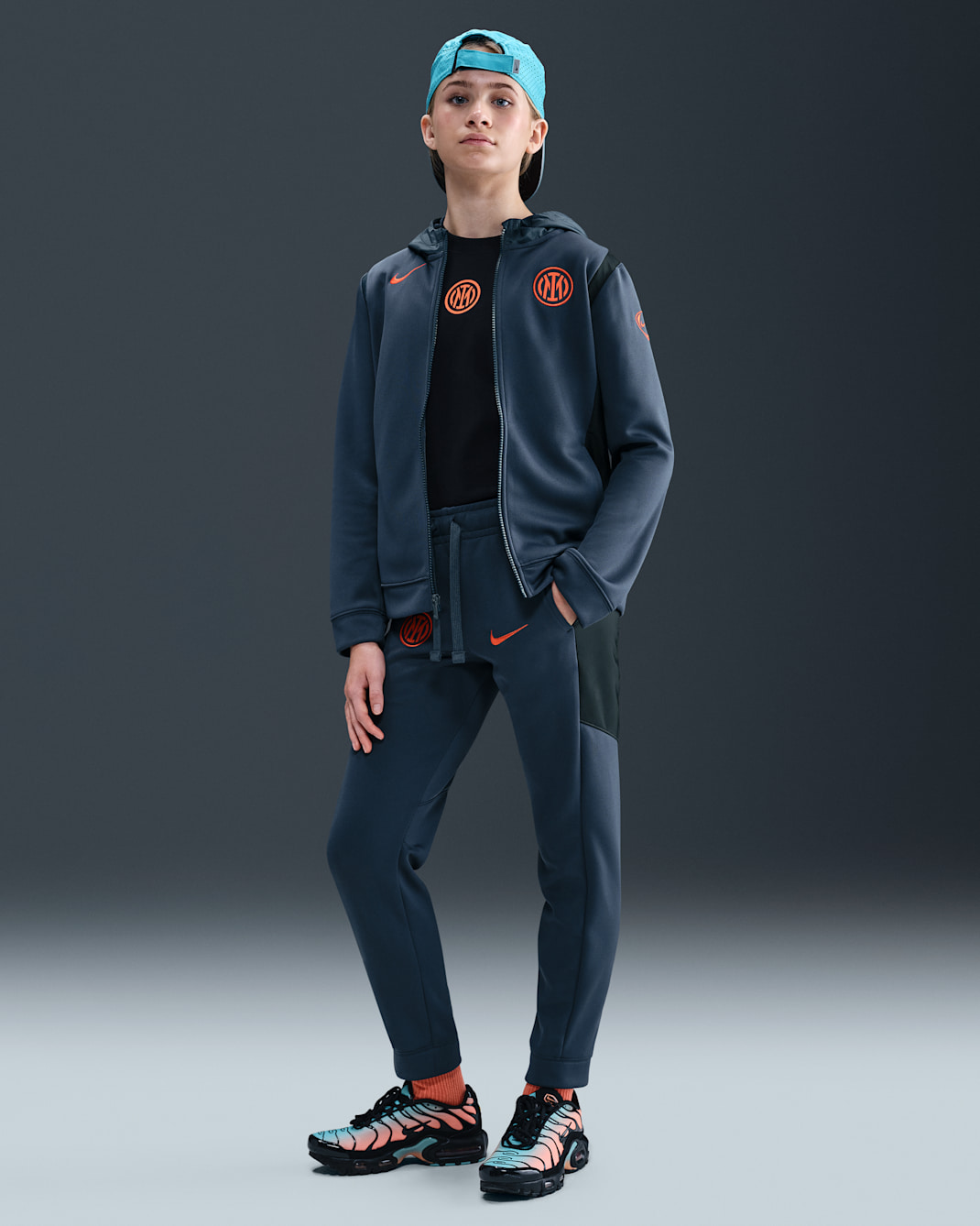 Inter Milan Third Older Kids' Nike Total 90 Football Woven Tracksuit - Thunder Blue/Black/Safety Orange
