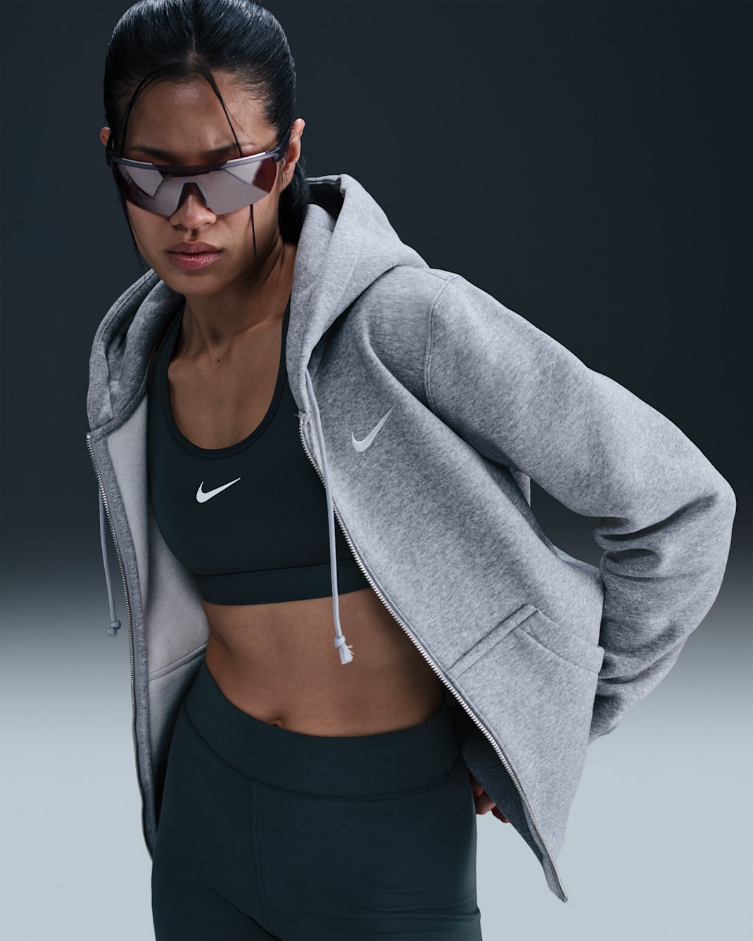 Nike Sportswear Phoenix Fleece Women's Full-Zip Hoodie - Dark Grey Heather/Sail