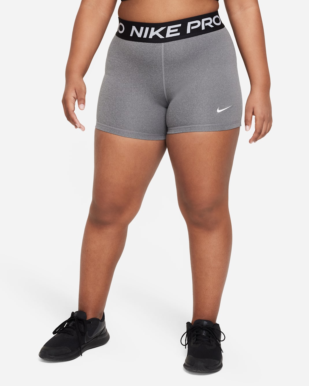 Nike Pro Girls' Dri-FIT Shorts (Extended Size) - Carbon Heather/White