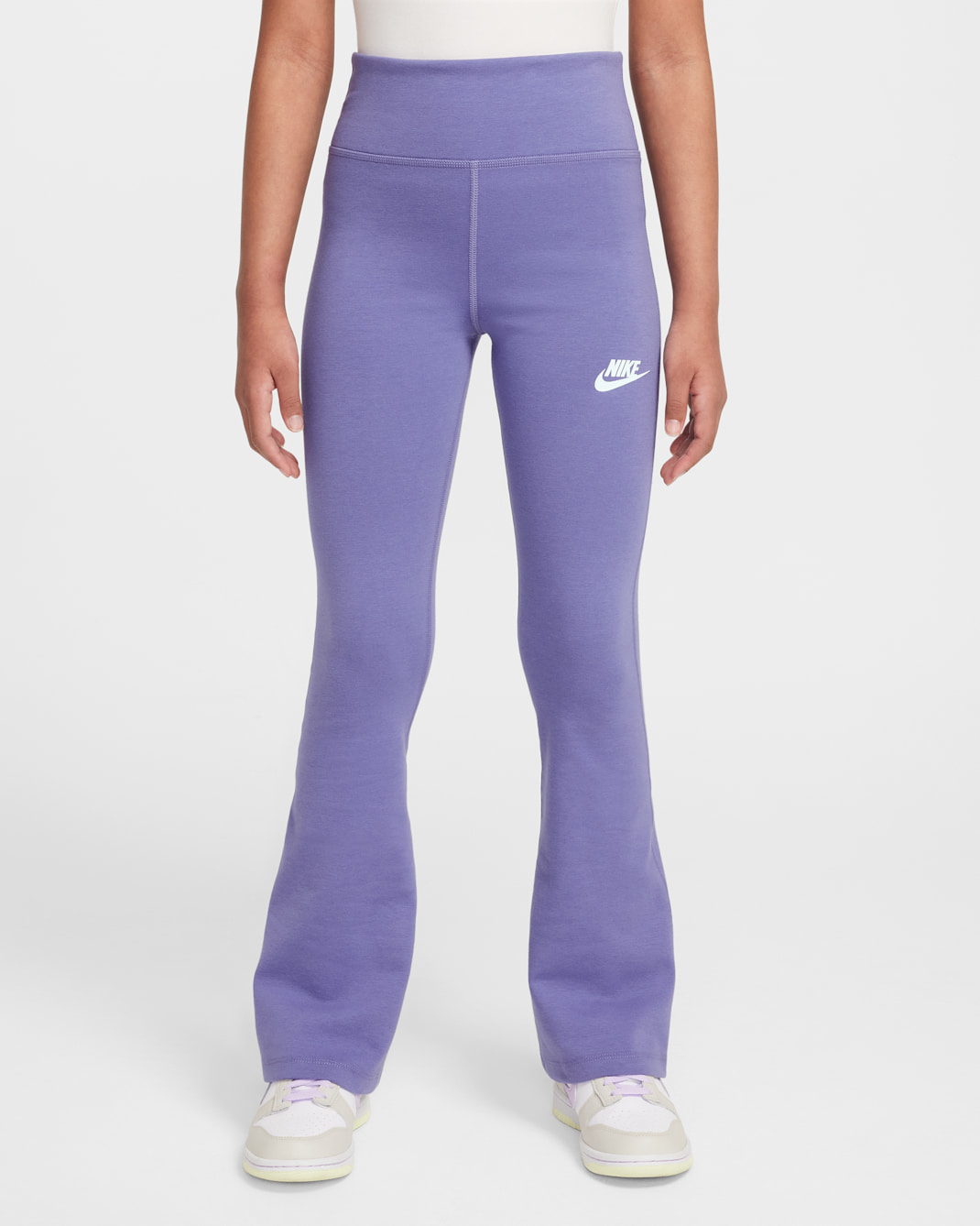Nike Sportswear Classic Girls' High-Waisted Flared Leggings - Dusty Amethyst/White