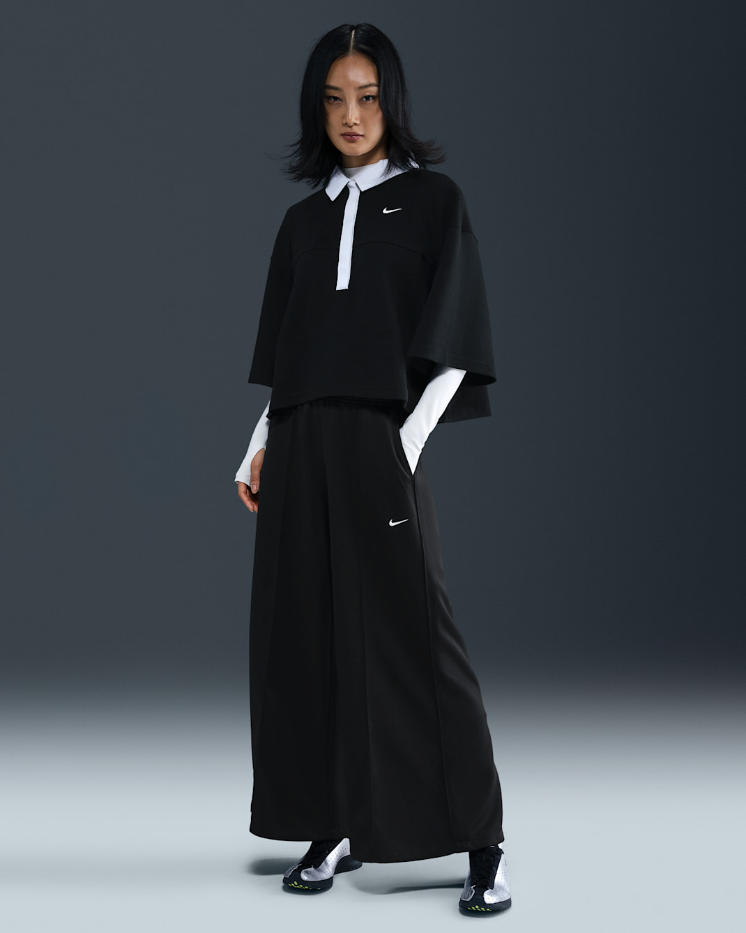Nike Sportswear Women's Mid-Rise Wide-Leg Track Pants - Black/Black/Sail