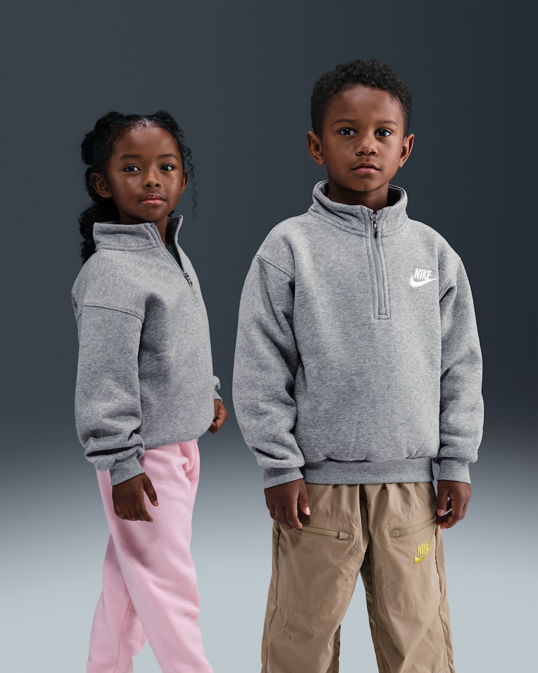 나이키 리틀키즈 쿼터집 긴팔 탑 - 다크 그레이 헤더