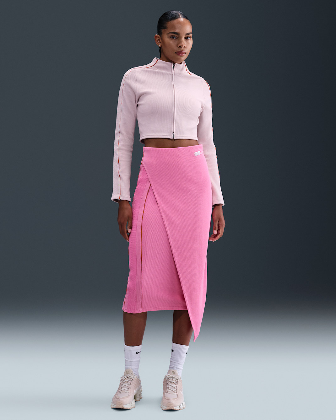 Naomi Osaka Women's High-Waisted Ribbed Maxi Skirt - Playful Pink/Campfire Orange/Silt Red/Silt Red