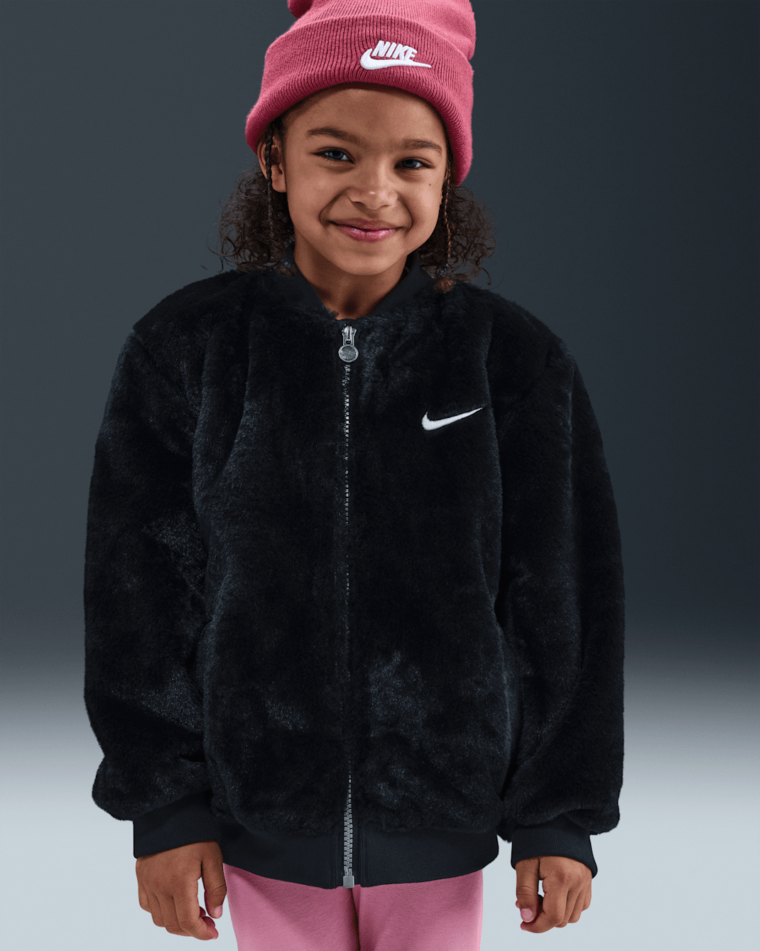 Nike Little Kids' Faux Fur Bomber Jacket - Black