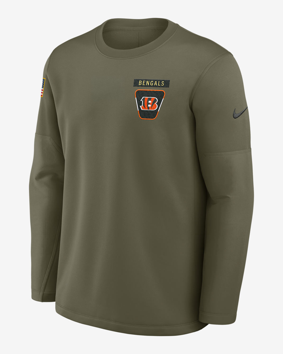 Sudadera de cuello redondo sin cierre Nike de la NFL para hombre Cincinnati Bengals Salute to Service Sideline Triumphant Win Coach - Oliva