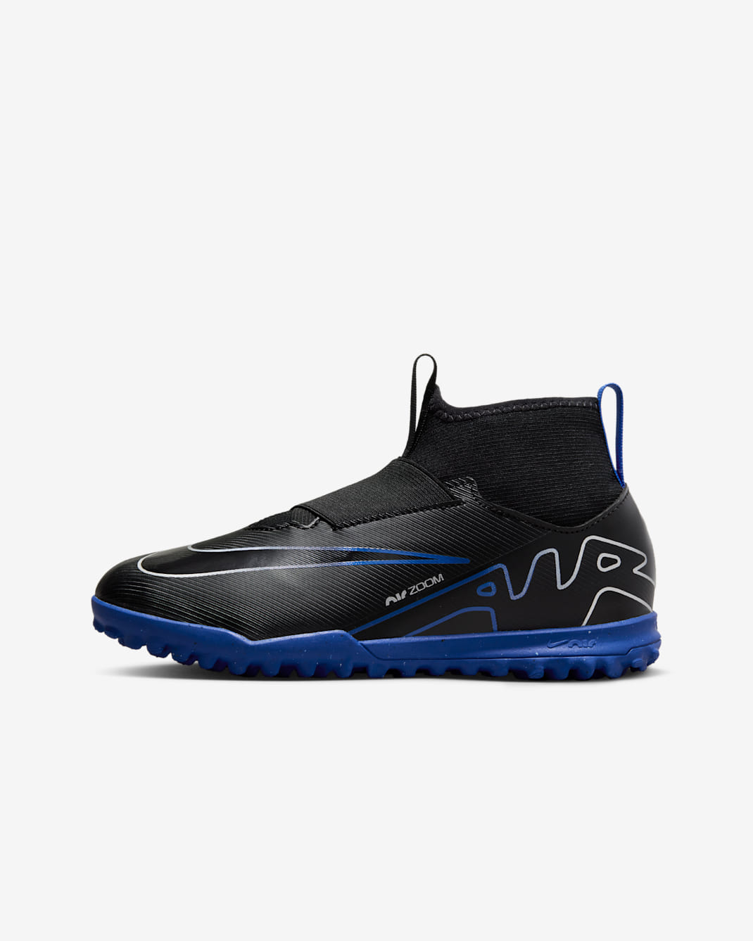Nike Jr. Mercurial Superfly 9 Academy Little/Big Kids' Turf High-Top Soccer Shoes - Black/Hyper Royal/Chrome