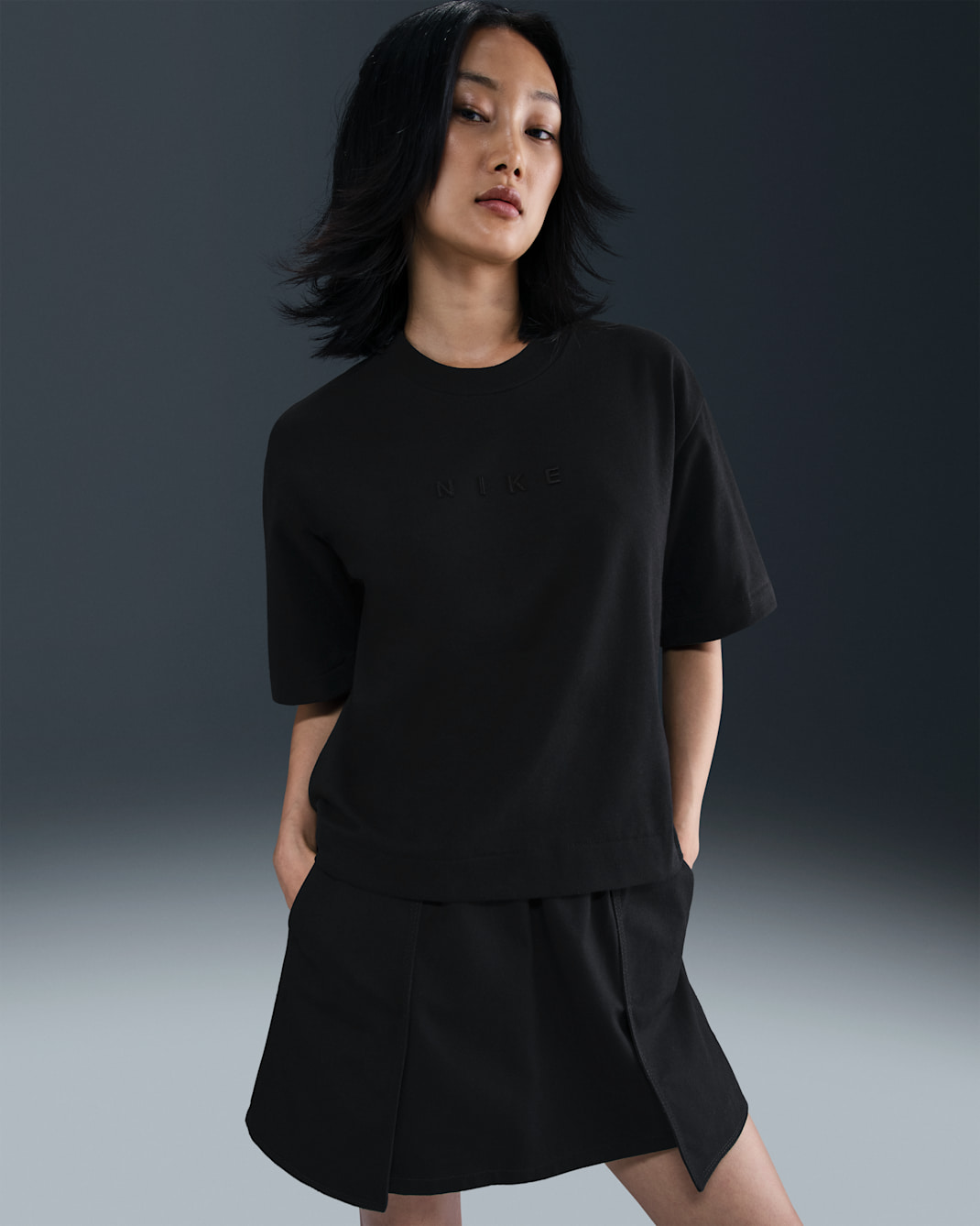 나이키 스포츠웨어 여성 박시 반팔 티셔츠 - 블랙