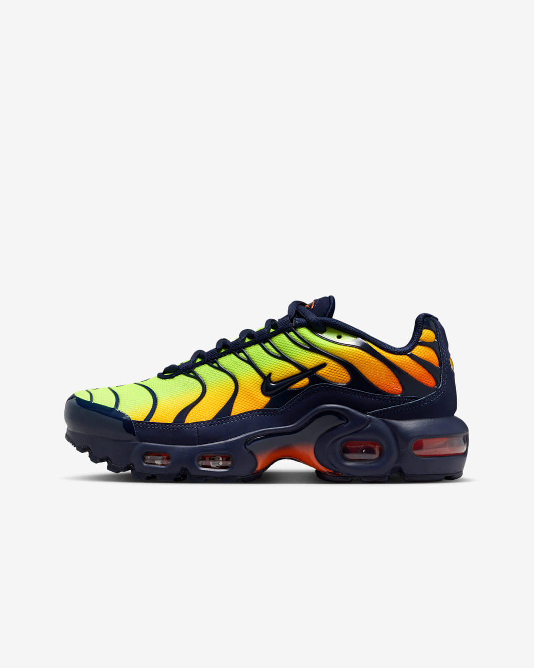 Nike Air Max Plus Genç Çocuk Ayakkabısı - Lemon Venom/Hyper Crimson/Laser Orange/Blackened Blue