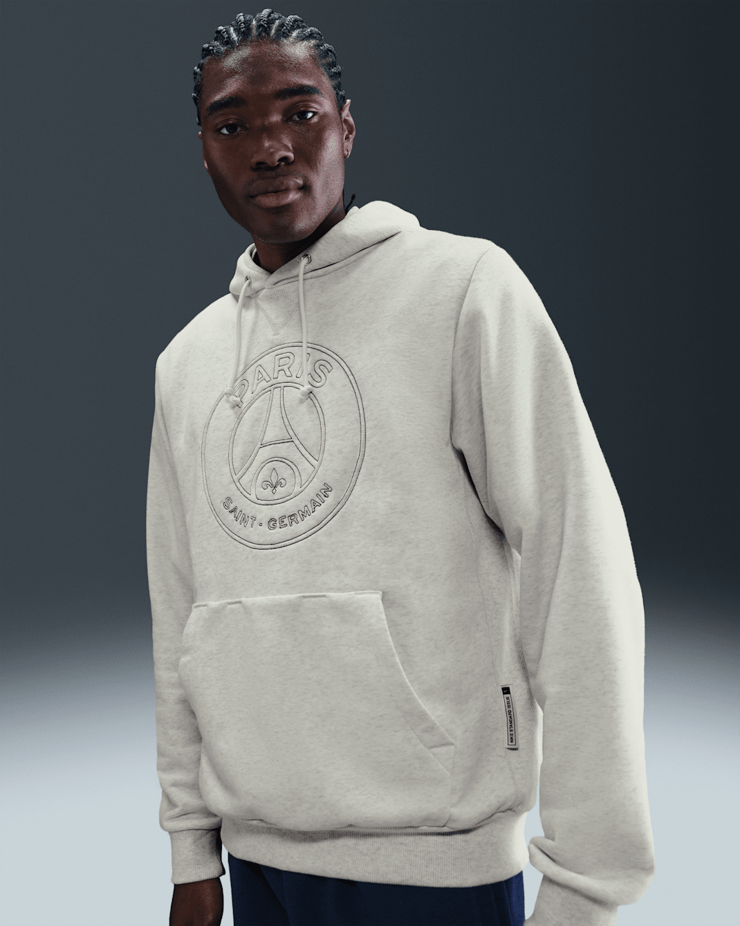 Paris Saint-Germain Standard Issue Men's Nike Dri-FIT Soccer Pullover Hoodie - Oatmeal Heather/Heather/Pale Ivory/Midnight Navy