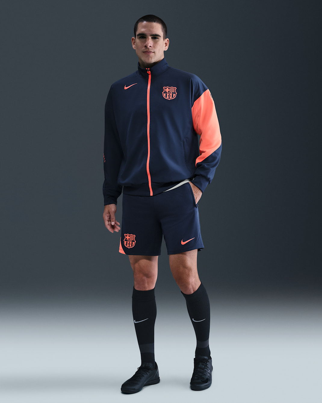 F.C. Barcelona Strike Third Men's NIke Dri-FIT Total 90 Football Knit Shorts - Midnight Navy/Bright Mango/Bright Mango