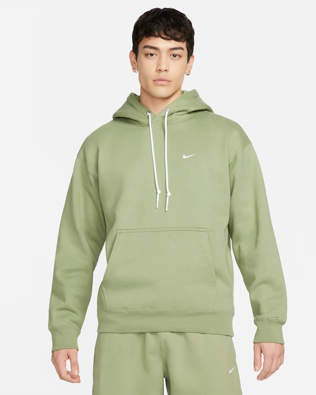 Nike Solo Swoosh Men's Fleece Pullover Hoodie - Oil Green/White