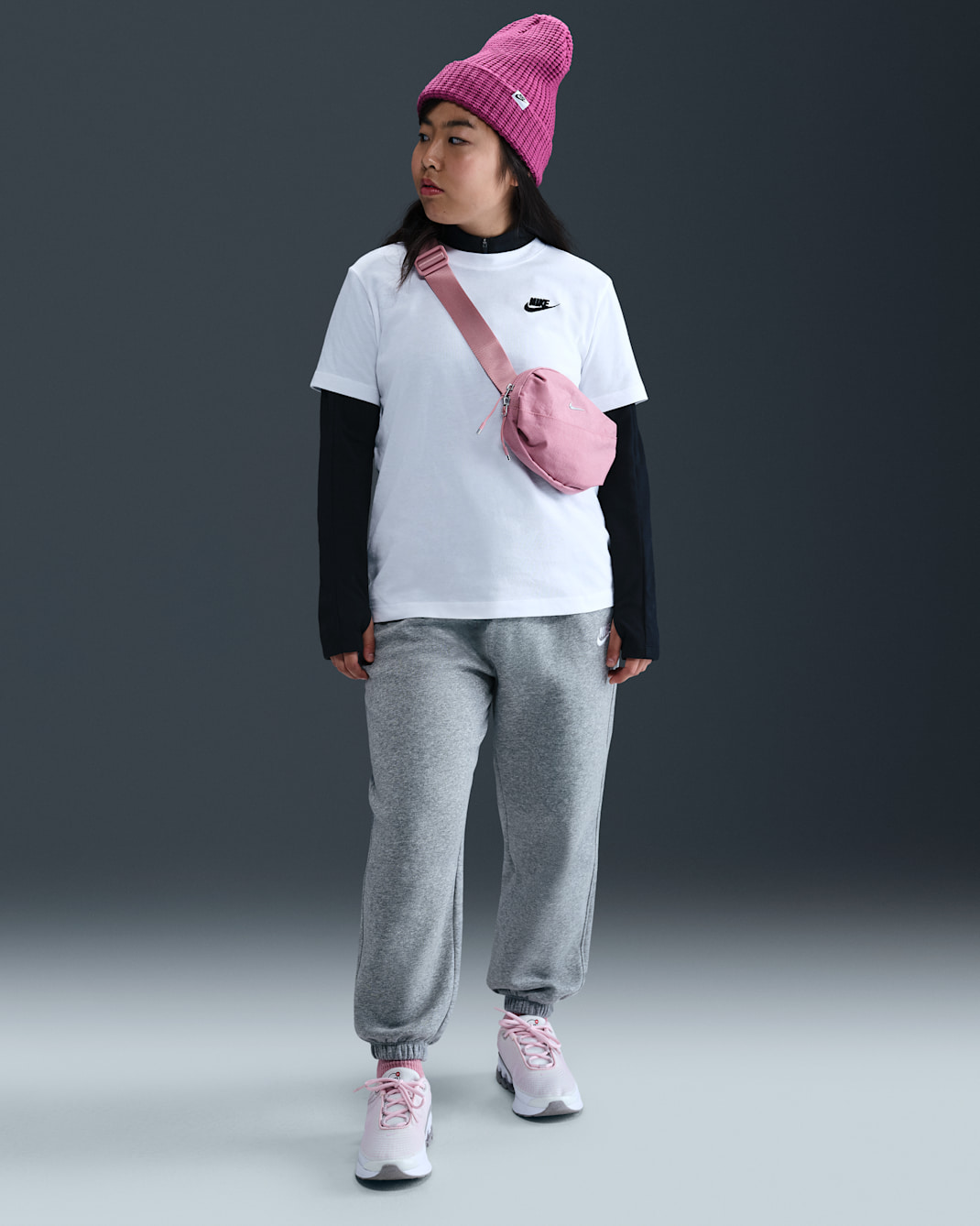 Nike Sportswear Club Fleece Big Kids' Loose Pants (Extended Size) - Dark Grey Heather/Base Grey/White