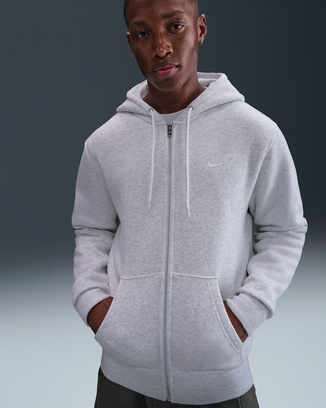 Nike Club Men's Full-Zip Fleece Hoodie - Birch Heather/White/White