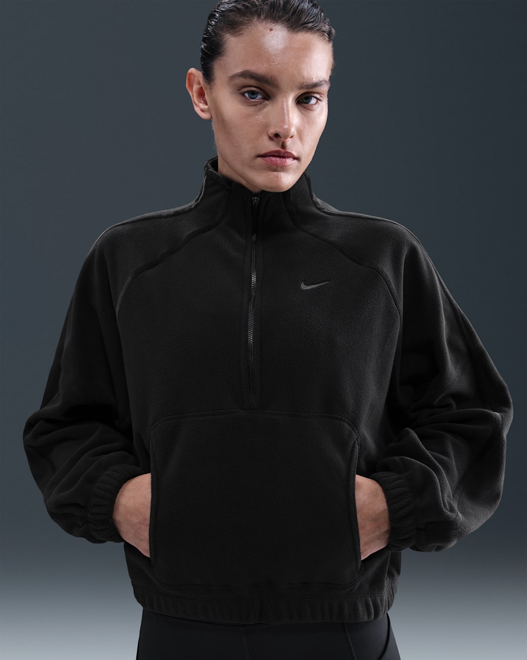 Nike One Women's Therma-FIT 1/2-Zip Top - Black/Dark Smoke Grey