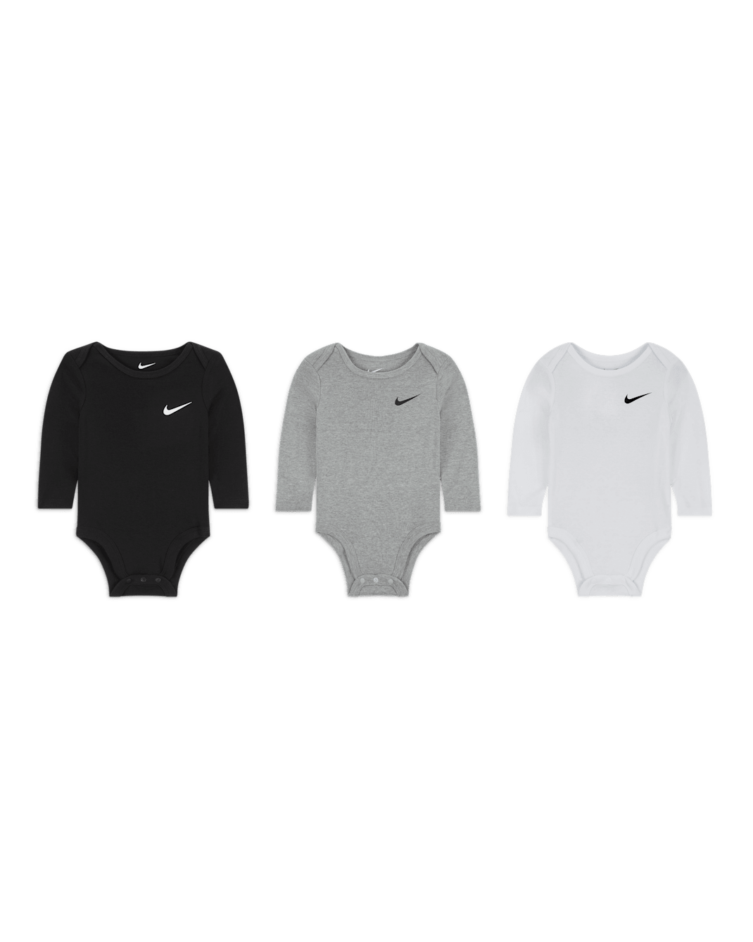 Nike Essentials Baby (0-9M) 3-Pack Long Sleeve Bodysuits - Dark Grey Heather