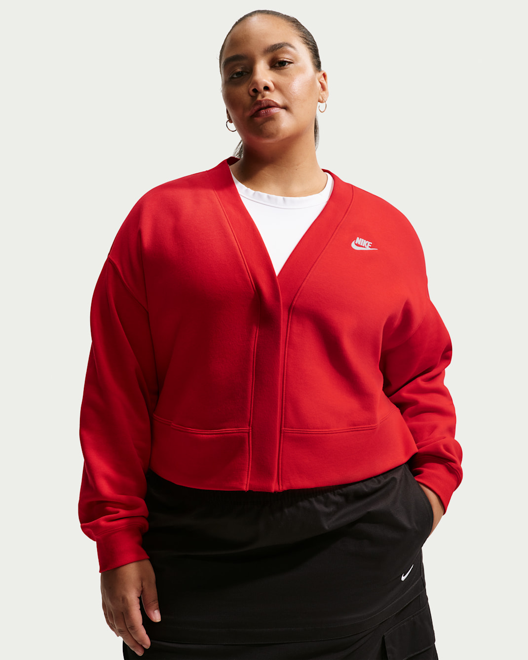 Cárdigan holgado Nike Sportswear para mujer Club Fleece (talla grande) - Rojo universitario/Blanco