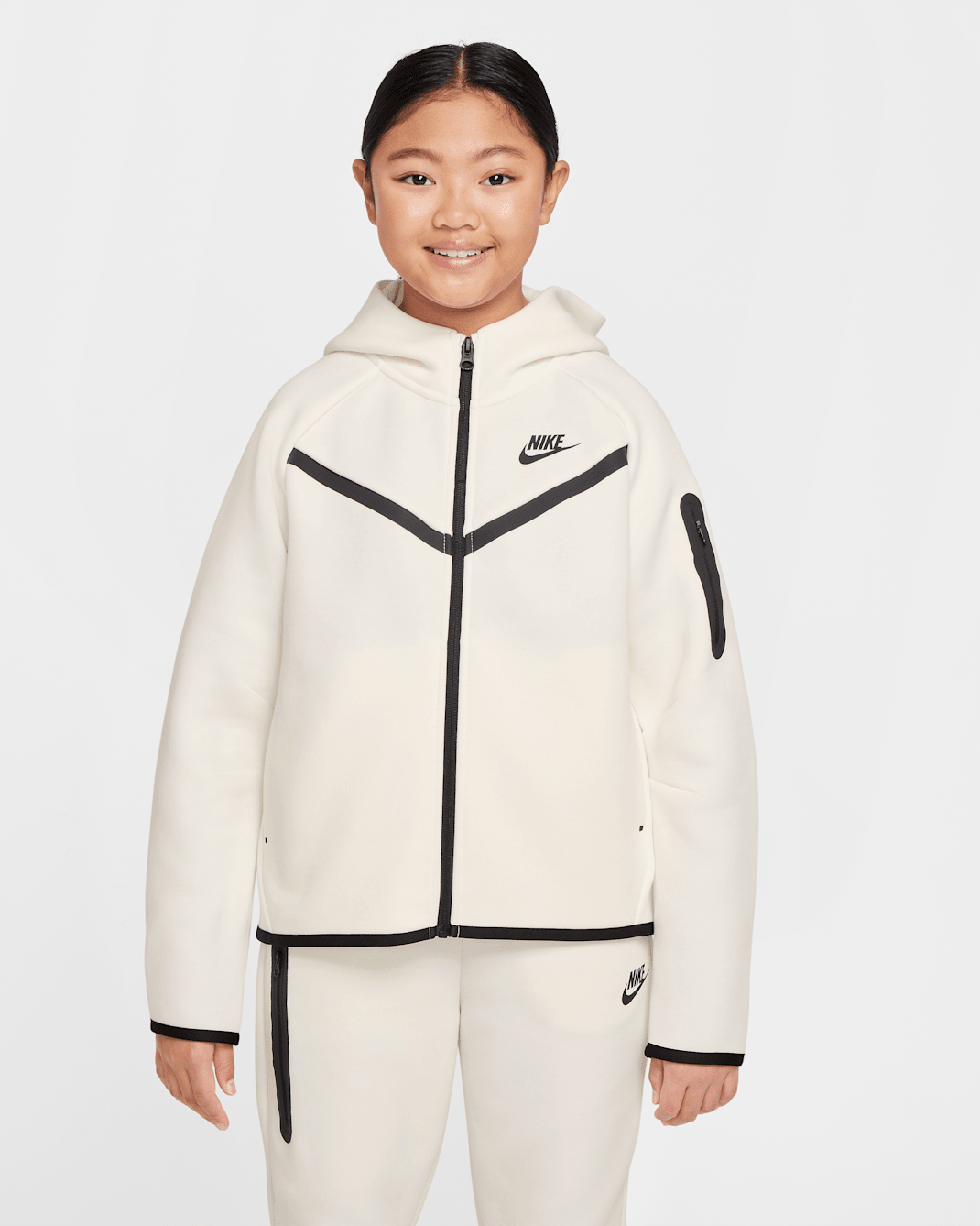 Nike Sportswear Tech Fleece Girls' Full-Zip Hoodie - Sail/Black/Black/Black