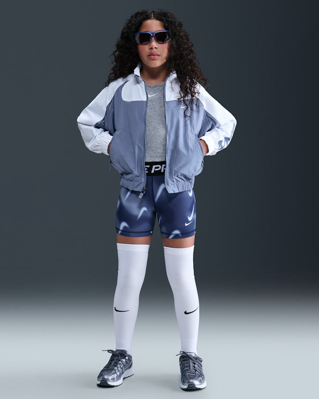 Nike Pro Big Kids' (Girls') Dri-FIT 3" Shorts - Midnight Navy/White
