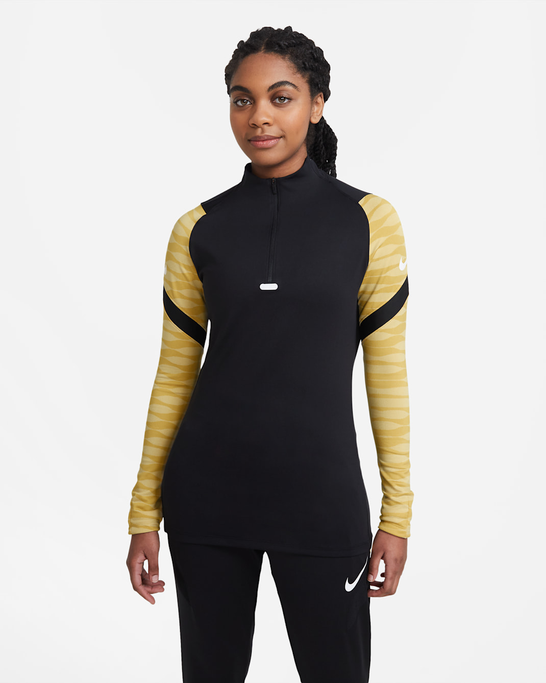 Nike Dri-FIT Strike Women's 1/4-Zip Soccer Drill Top - Black/Saturn Gold/Black/White