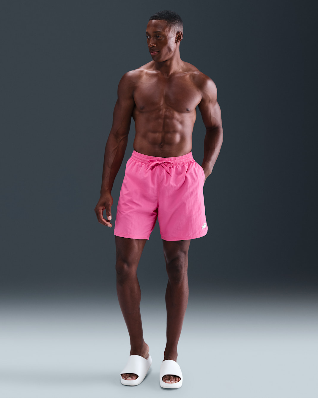 Shorts de vóleibol de 18 cm con forro completo para hombre Nike Swim Breaker - Rosa paleta/Blanco/Negro/Rosa paleta