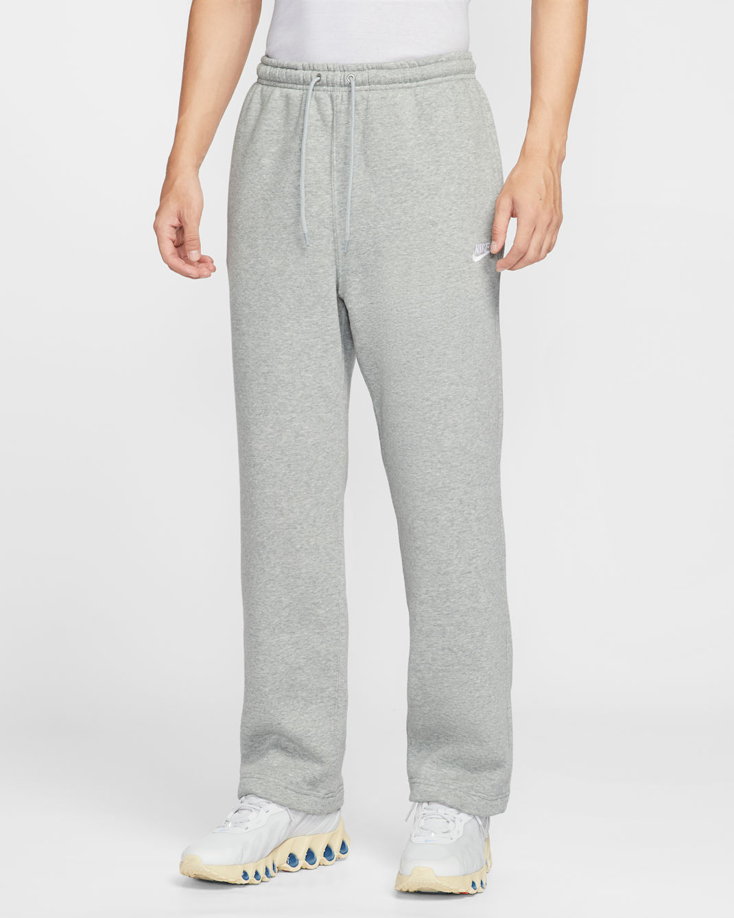 Nike Club Men's Open-Hem Fleece Pants - Dark Grey Heather/Light Smoke Grey/White