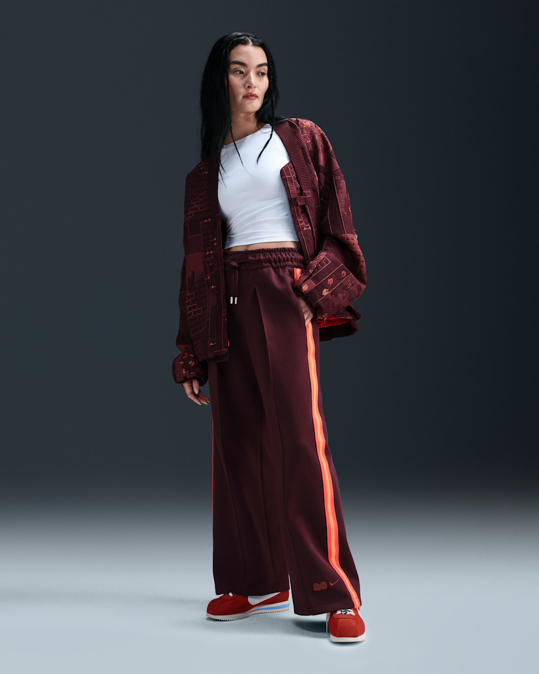 Naomi Osaka Women's High-Waisted Loose Knit Pants - Burgundy Crush/Bright Crimson/Dark Pony