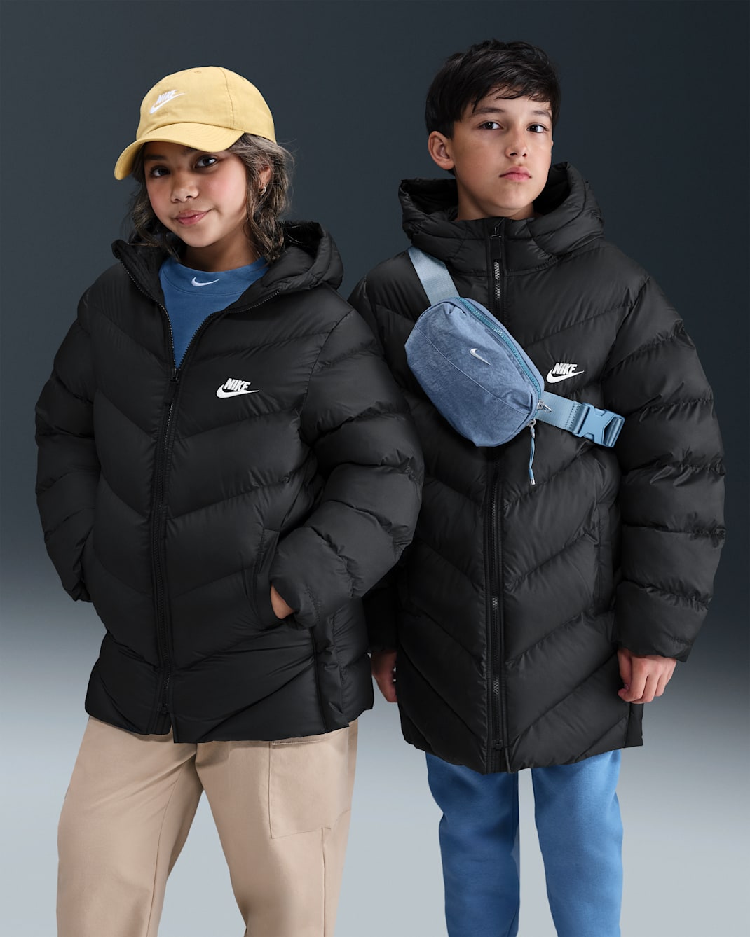 Nike Sportswear All Day Play Big Kids' Therma-FIT Loose-Fit Mid-Length Puffer Jacket - Black/White