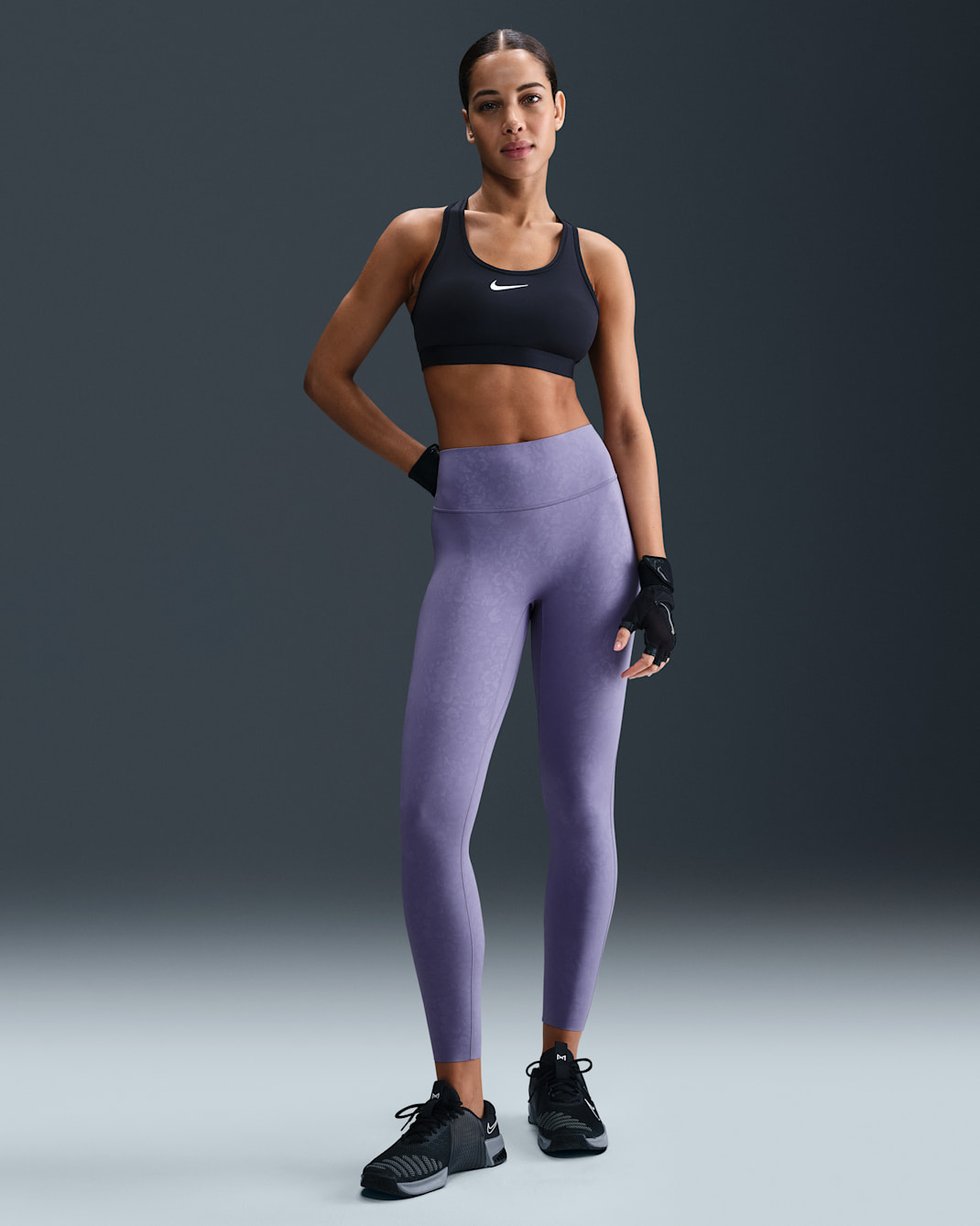 Nike Universa leggings i 7/8 lengde med høyt liv og blomstermønster uten søm foran - Dusty Amethyst/Sanded Purple