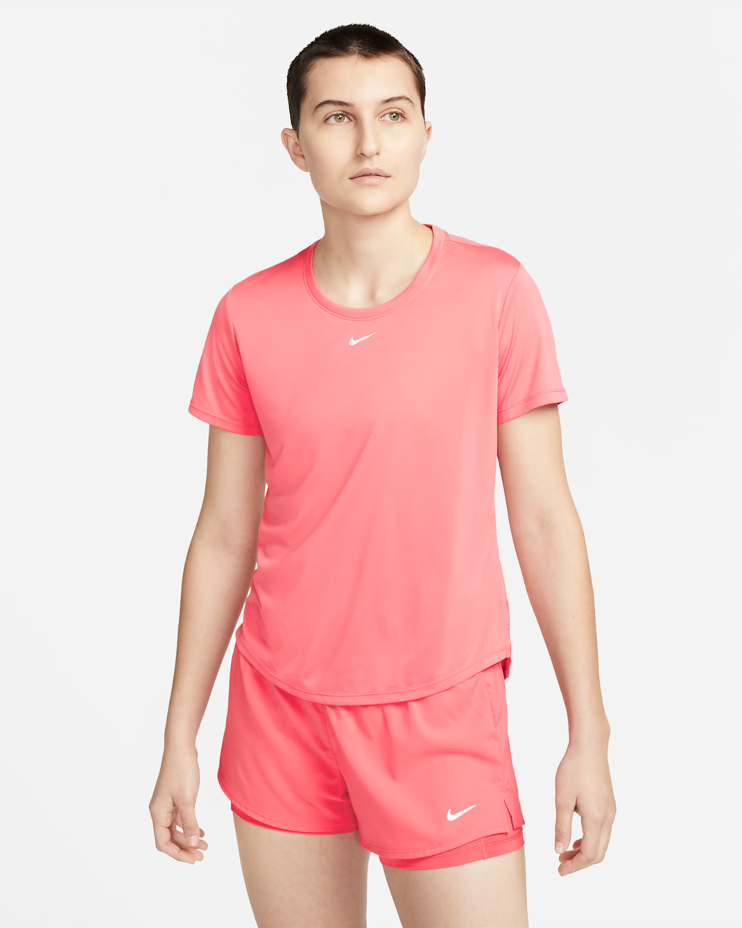 Nike Dri-FIT One Women's Standard-Fit Short-Sleeve Top - Sea Coral/White