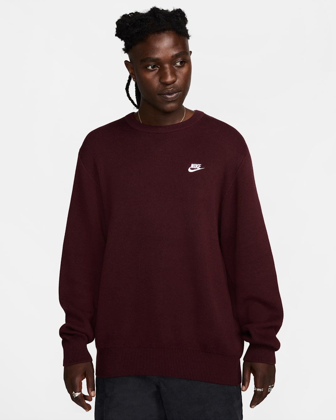 Nike Club Men's Crew-Neck Jumper - Burgundy Crush/White