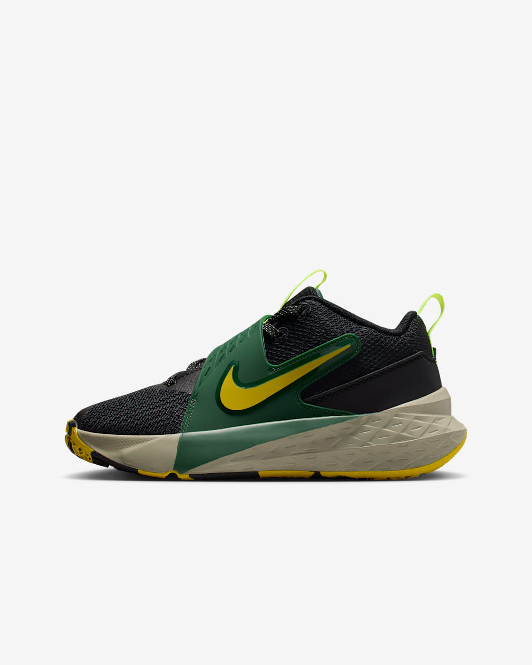 Nike Team Hustle D 12 Big Kids' Basketball Shoes - Black/Fir/Light Army/Bright Citron