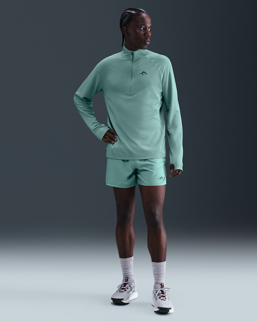 Shorts de correr Dri-FIT ADV de 13 cm con forro de ropa interior para hombre Nike Trail Second Sunrise - Cañón/Espuma menta/Gris universitario/Negro